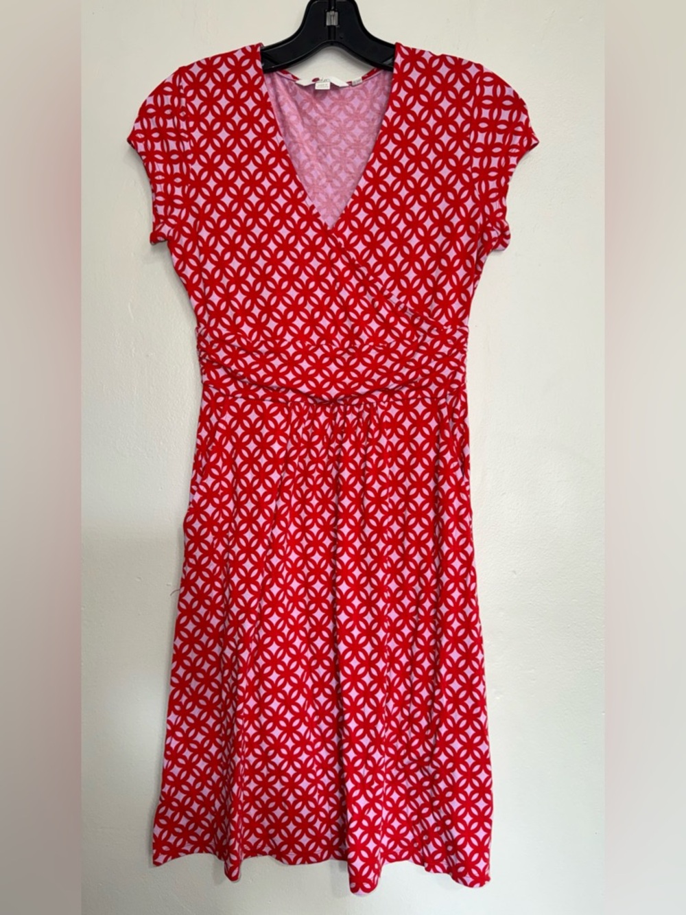 Boden Jersey Wrap Top Dress Dark Coral Red Knee LengthGeometric Mini Dress Sz 4 - Picture 2 of 12